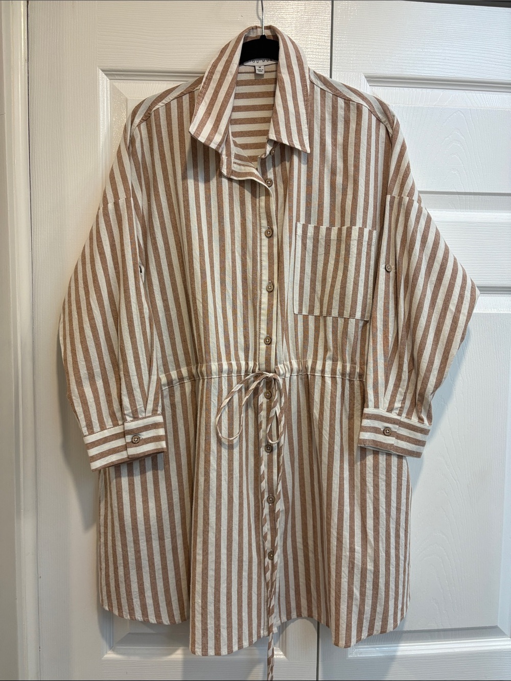 Miou Muse Shirt Dress in Cream & Brown